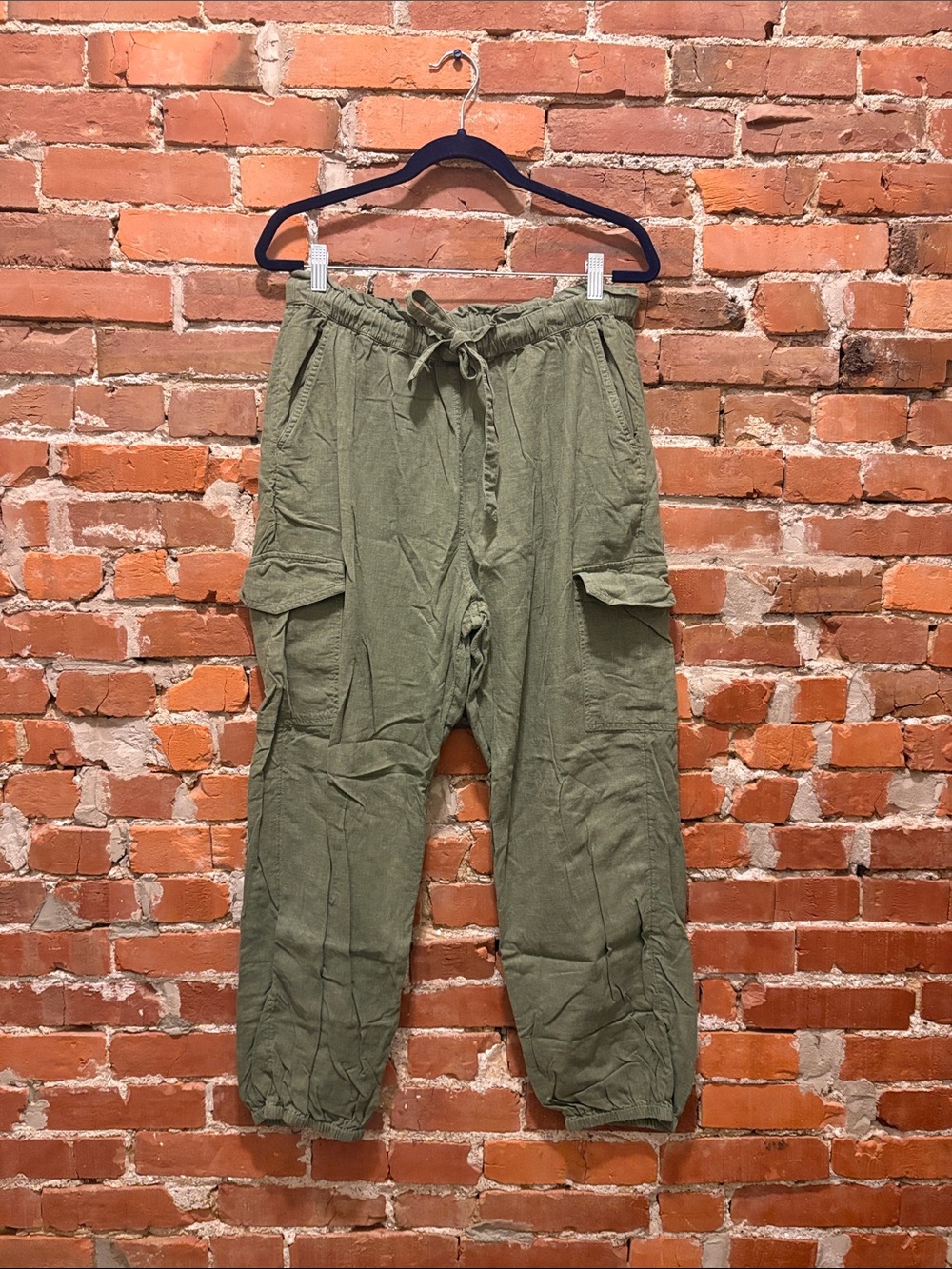Aerie Linen Blend Olive Green Cargo Jogger Pants